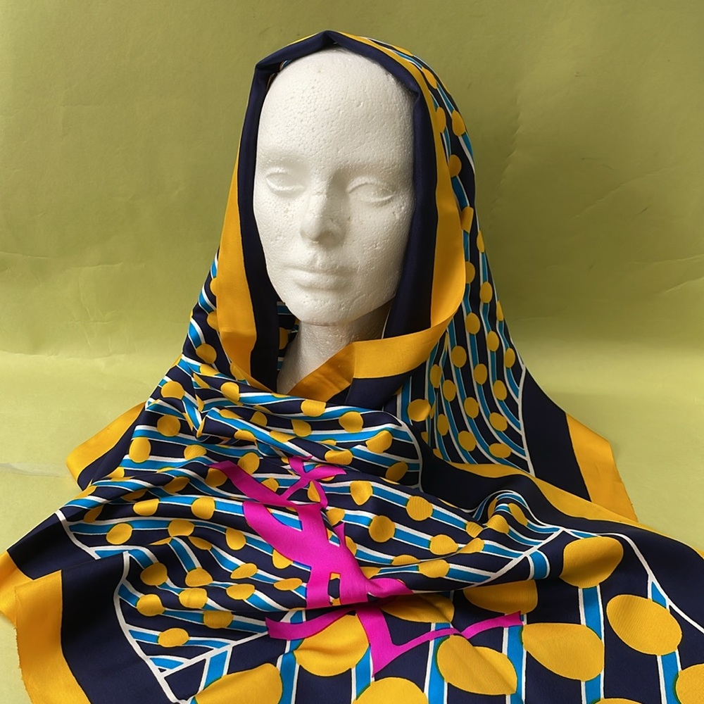 New vintage 70’s multicolored Yves Saint Laurent large silk scarf